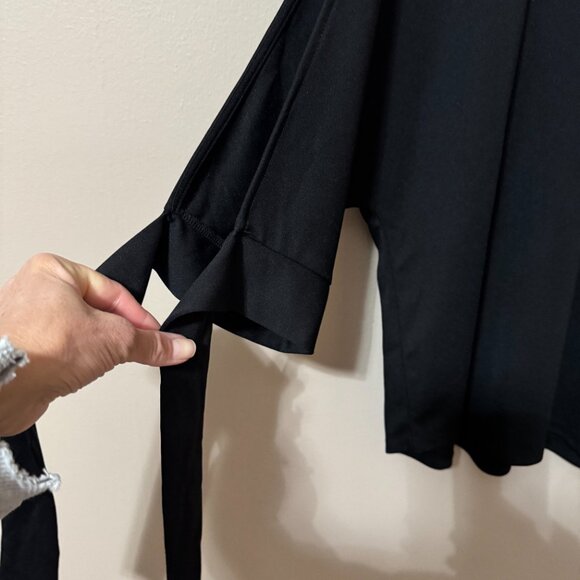 231 — Worthington Tie-Sleeve Blouse | Black Minimalist Chic Top - Picture 3 of 5